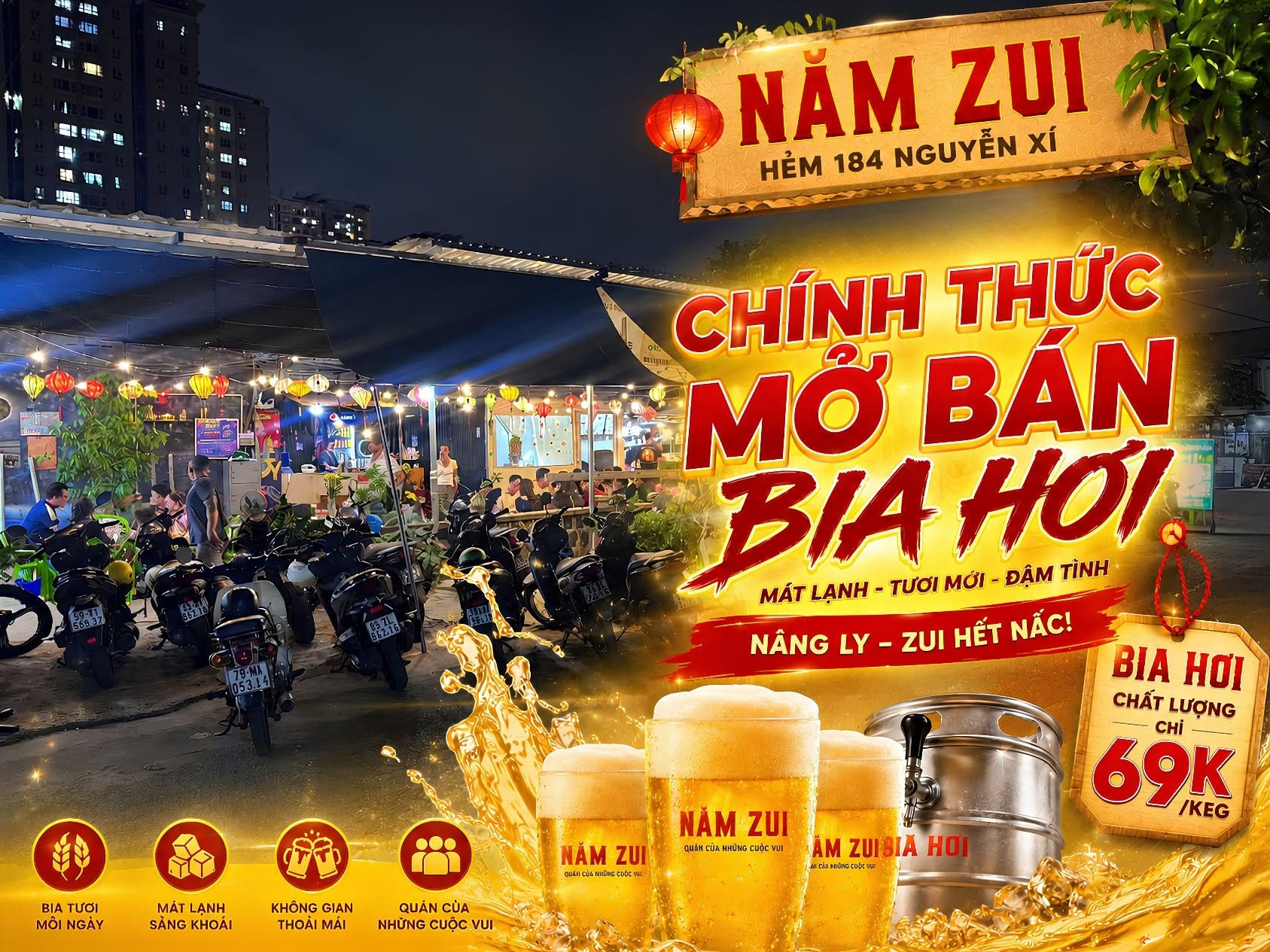 Không gian quán NamZui ban đêm